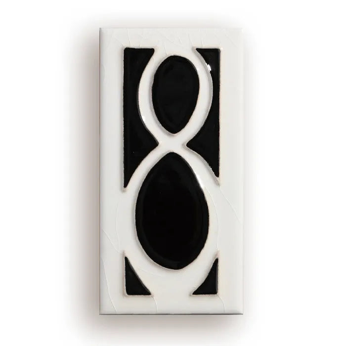 Handmade retro enamel ceramic doorplate showing a number, dimensions 76mm by 152mm