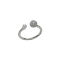 Women's open-end ring with round zircon stones and gold plating on geometric copper band