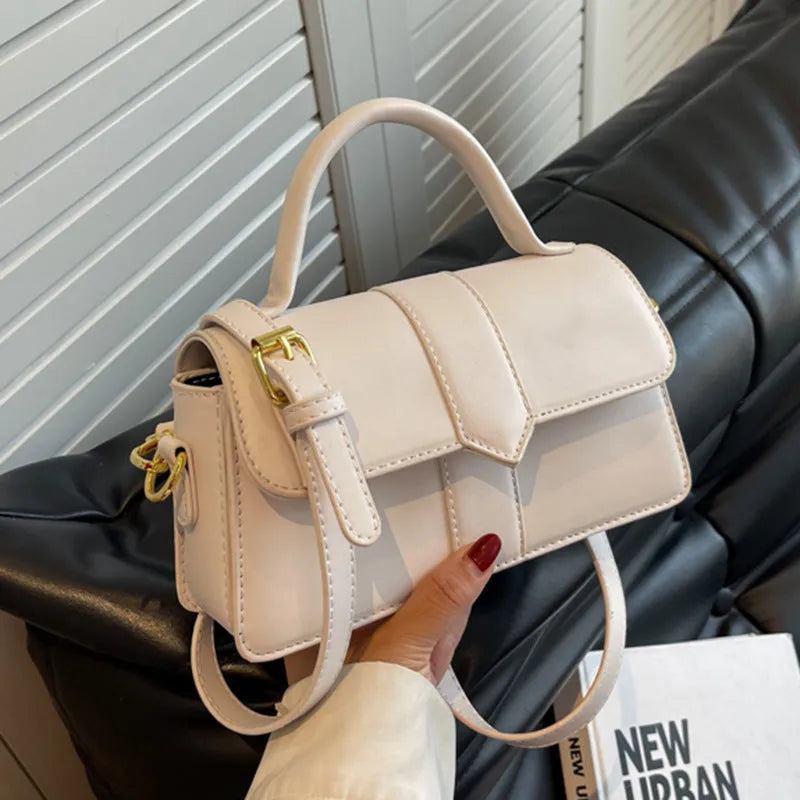 Women's PU leather messenger bag in horizontal square shape with file compartments