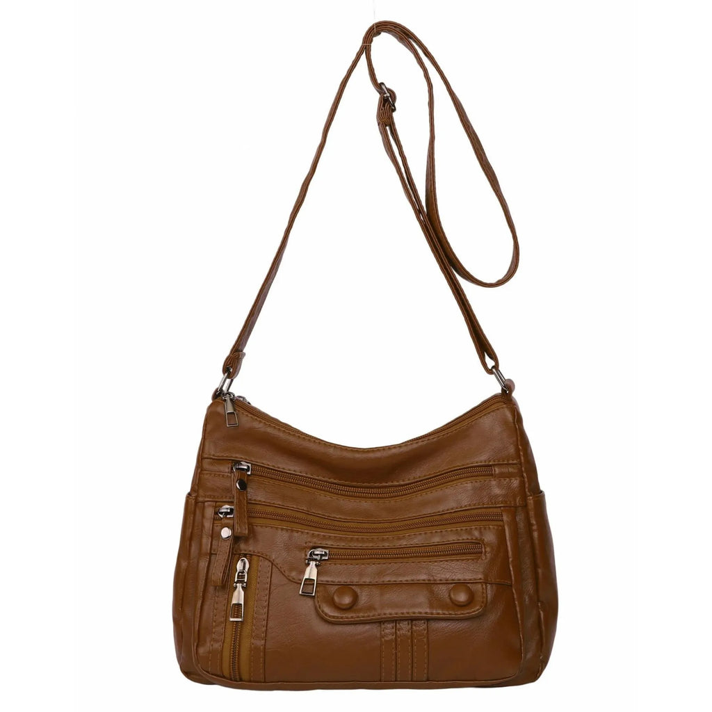 Soft PU leather shoulder bag for women in 8022 Black, with zippered compartments and cross-body strap
