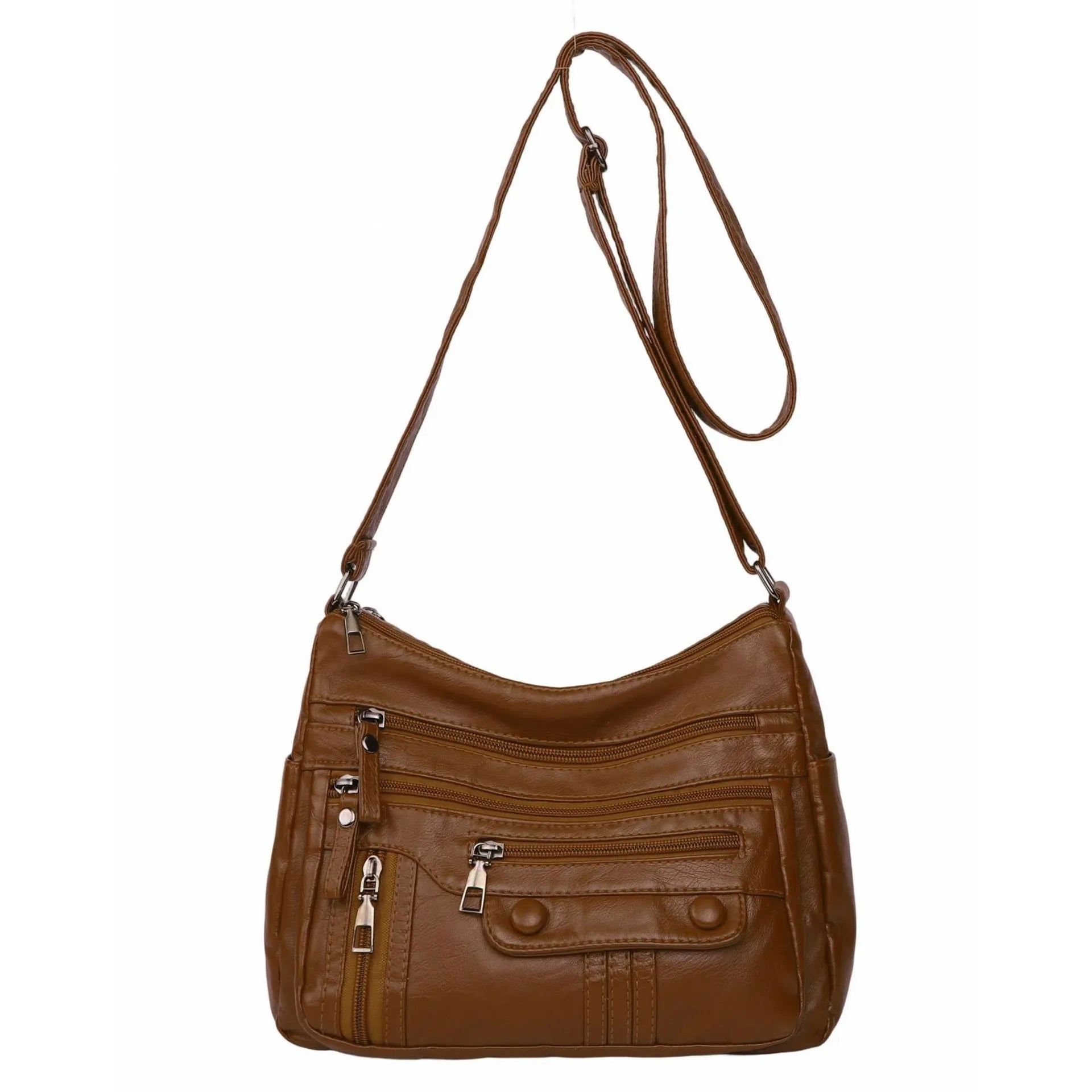 Soft PU leather shoulder bag for women in 8022 Black, with zippered compartments and cross-body strap