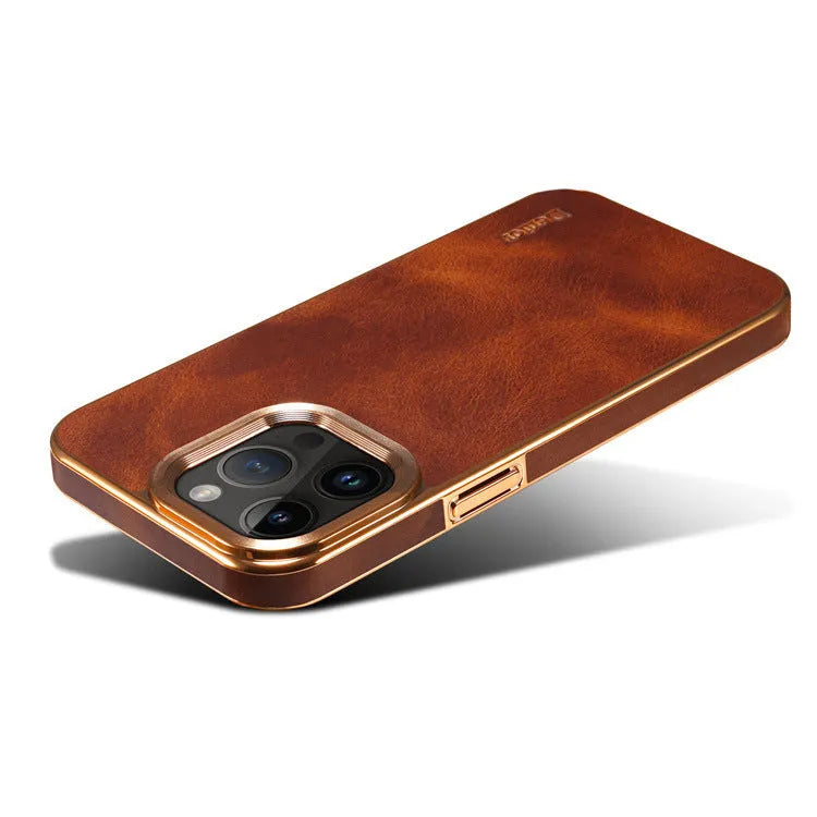 Handmade leather iPhone case with vintage oil wax finish in black