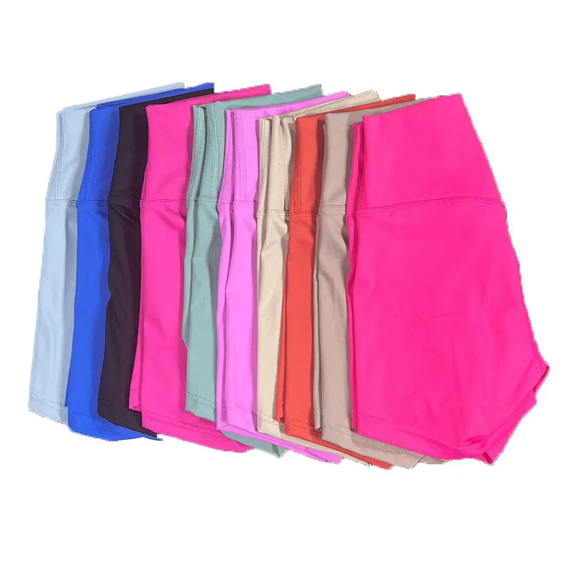 Women's high-waist yoga shorts in nylon fabric for running, sports, and cycling activities