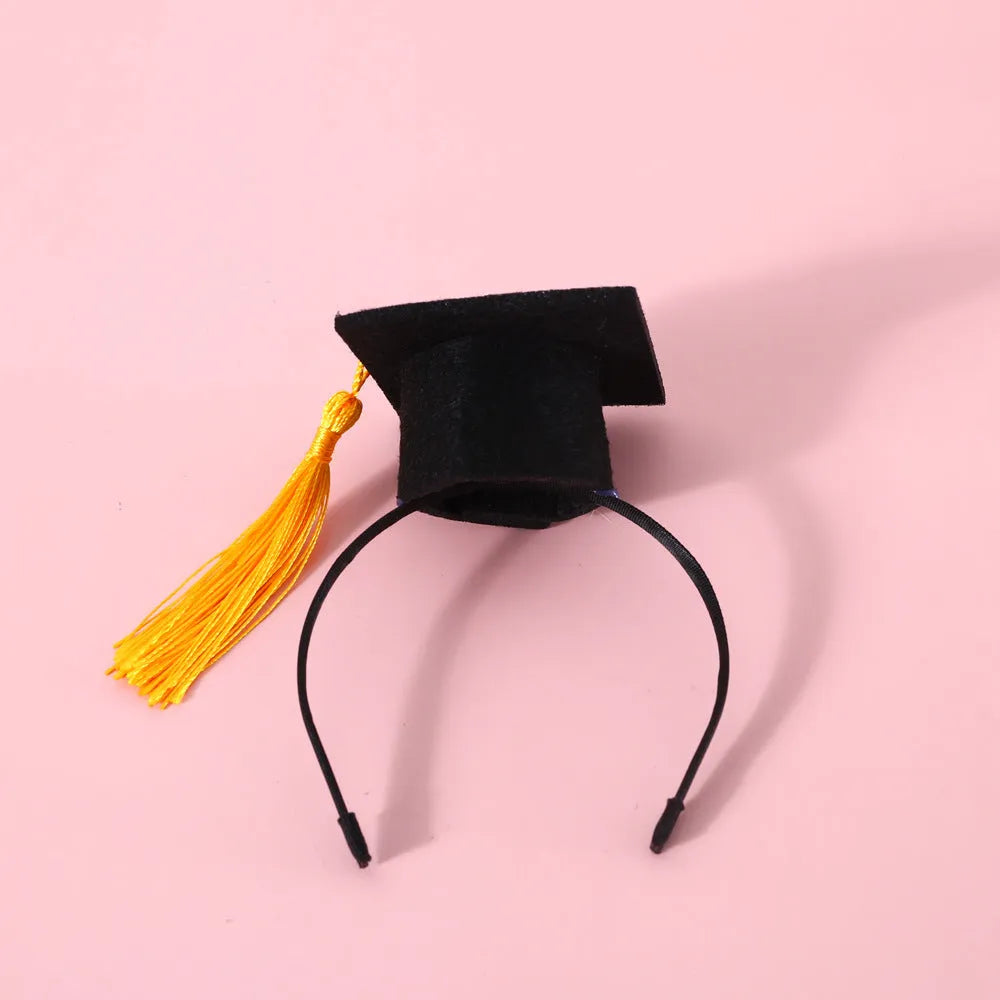 Pet graduation cap and bow tie set in wool felt with elastic 18cm hair band for small dogs and cats