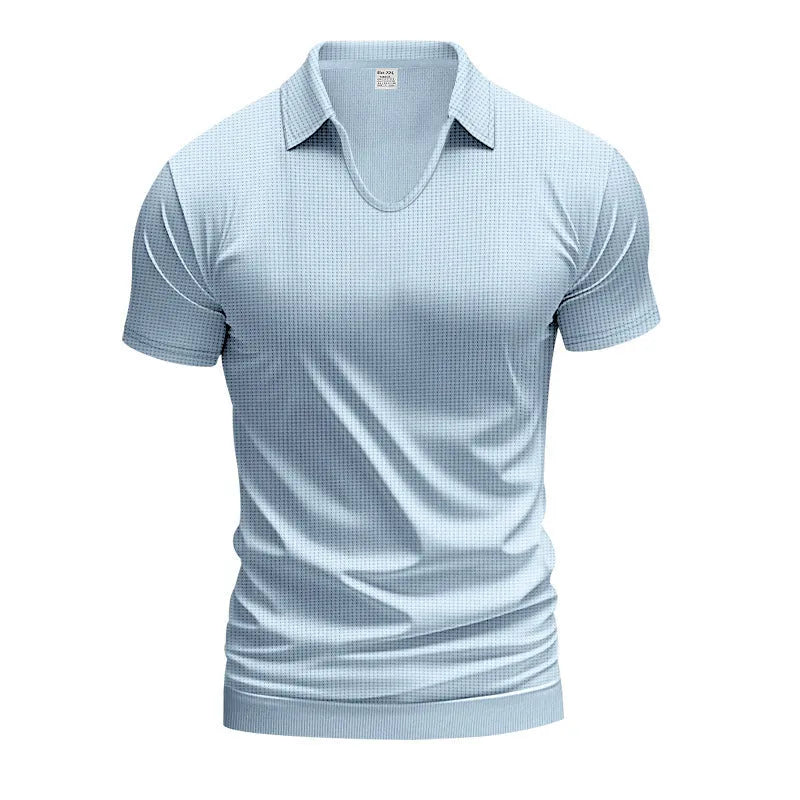 Men's loose fit V-neck short sleeve T-shirt in cotton blend fabric shown in apricot colour