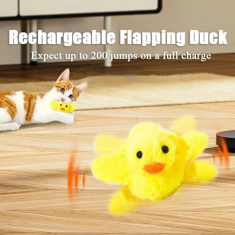 Yellow flapping duck cat toy with vibration sensor and USB-C charging port