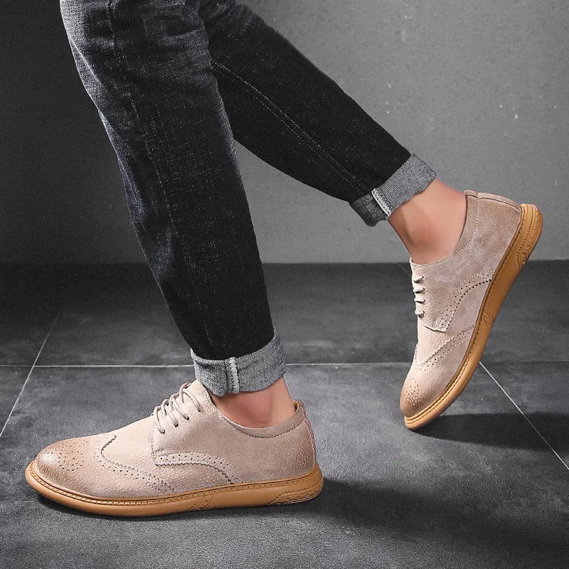 Men's black business leather shoes with lace-up design and leather stitching details