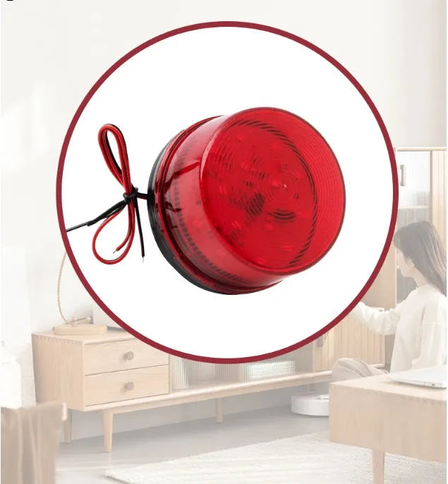Ji'an Electronics HC-79 24V red warning light with integrated sounder, showing mounting base.