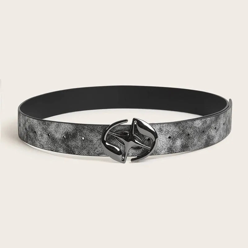 Retro women's belt with oval alloy buckle in thick PU leather vintage style