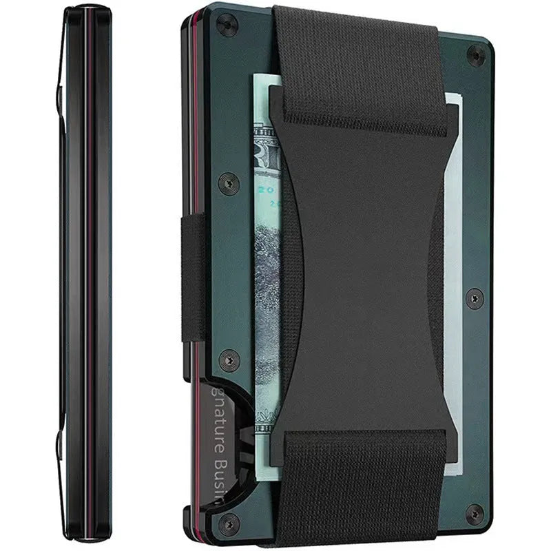 Metal card bag wallet with RFID anti-theft blocking, solid colour, frosted finish, unisex coin and card holder