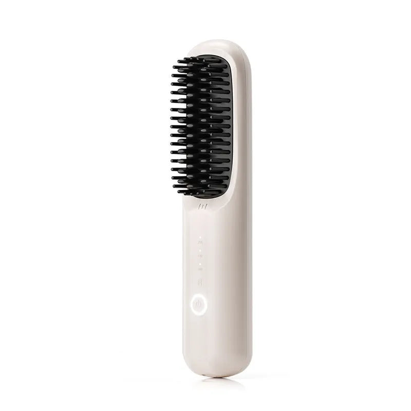 Wireless anion straightening comb in beige colour with ceramic plates and USB-C port