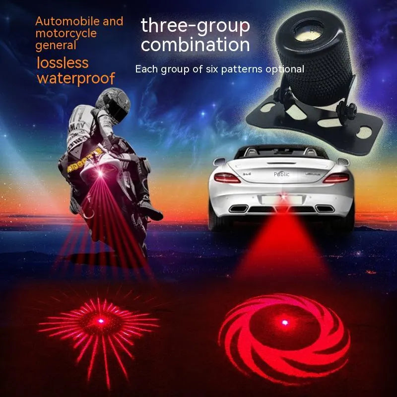 Aluminium vehicle laser fog lamp with adjustable mounting bracket and red laser projection