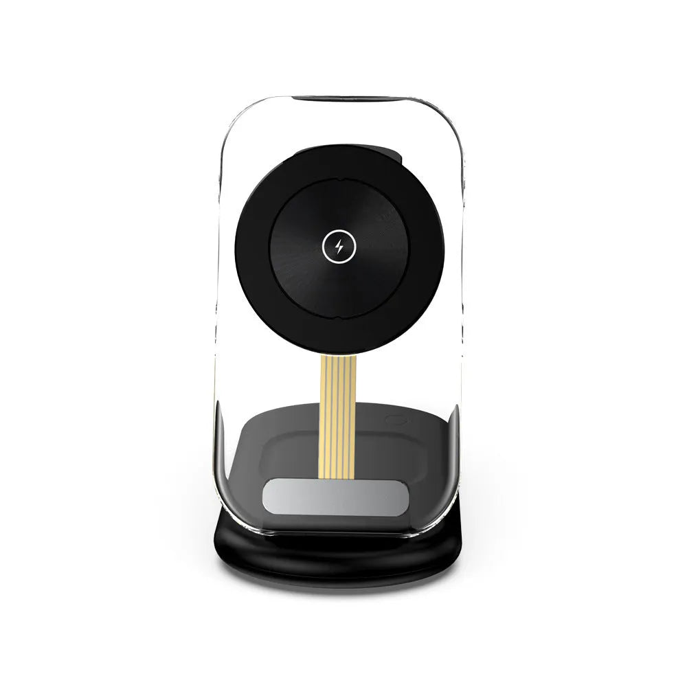 Transparent folding magnetic wireless charger showing three charging areas
