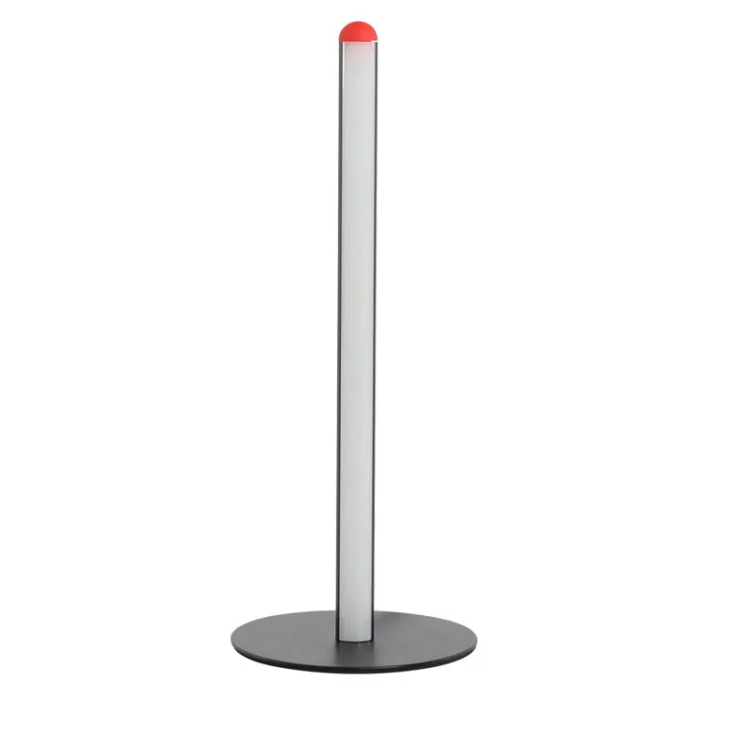 Simple modern vertical aluminium alloy floor lamp in silver, shown beside a sofa.
