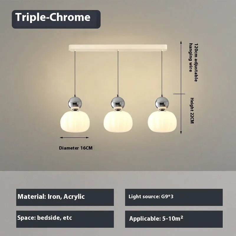 Nordic style pumpkin-shaped alloy chandelier for ceiling mounting in a bedroom or dining room.