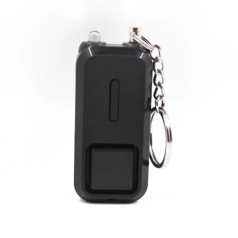 ZQ-202 personal safety alarm in pink, black, white, yellow or green with compact 65x30x12mm dimensions