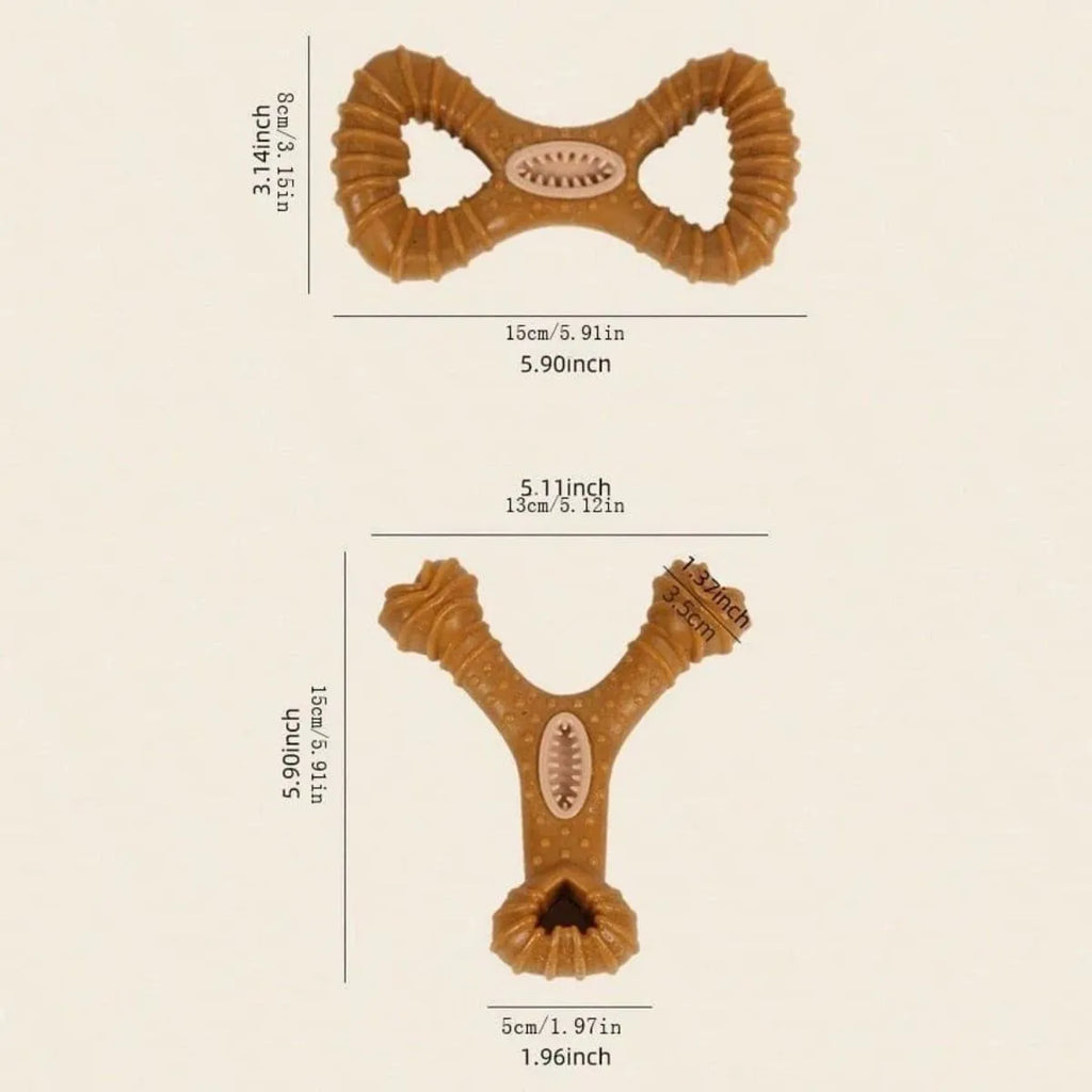 Natural rubber dog chew bone toy in Y-shape and 8-shape designs for teeth cleaning