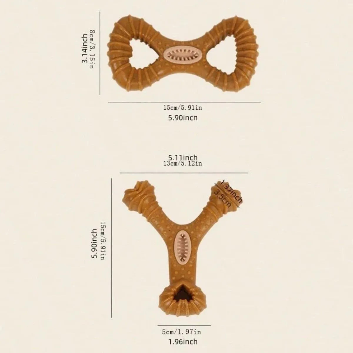 Natural rubber dog chew bone toy in Y-shape and 8-shape designs for teeth cleaning