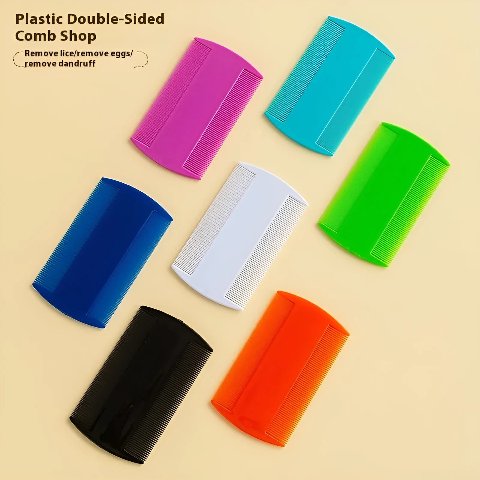 Plastic double-edged fine-toothed lice comb in multiple colours for pets and people