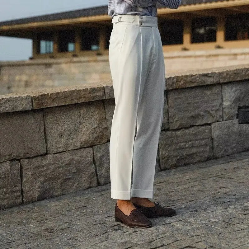 Straight leg slim fit suit trousers in black, white or apricot for business formal wear