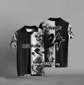 Black loose fit short sleeve t-shirt with a 3D digital print design.