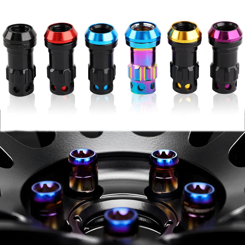 Aluminium alloy universal flat head wheel nut in various colours including black red and colour gold