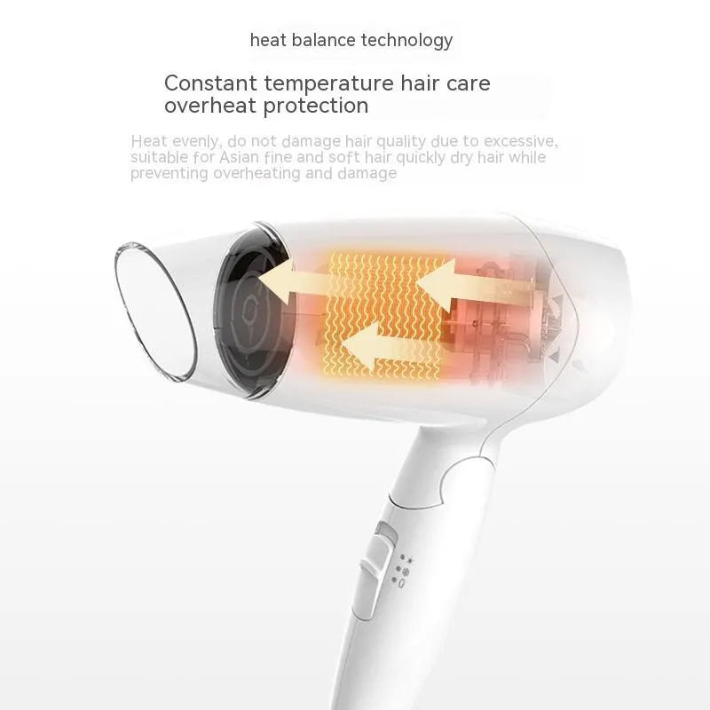 Moon White portable hair dryer with 1400W power and automatic overheating protection for household and travel use