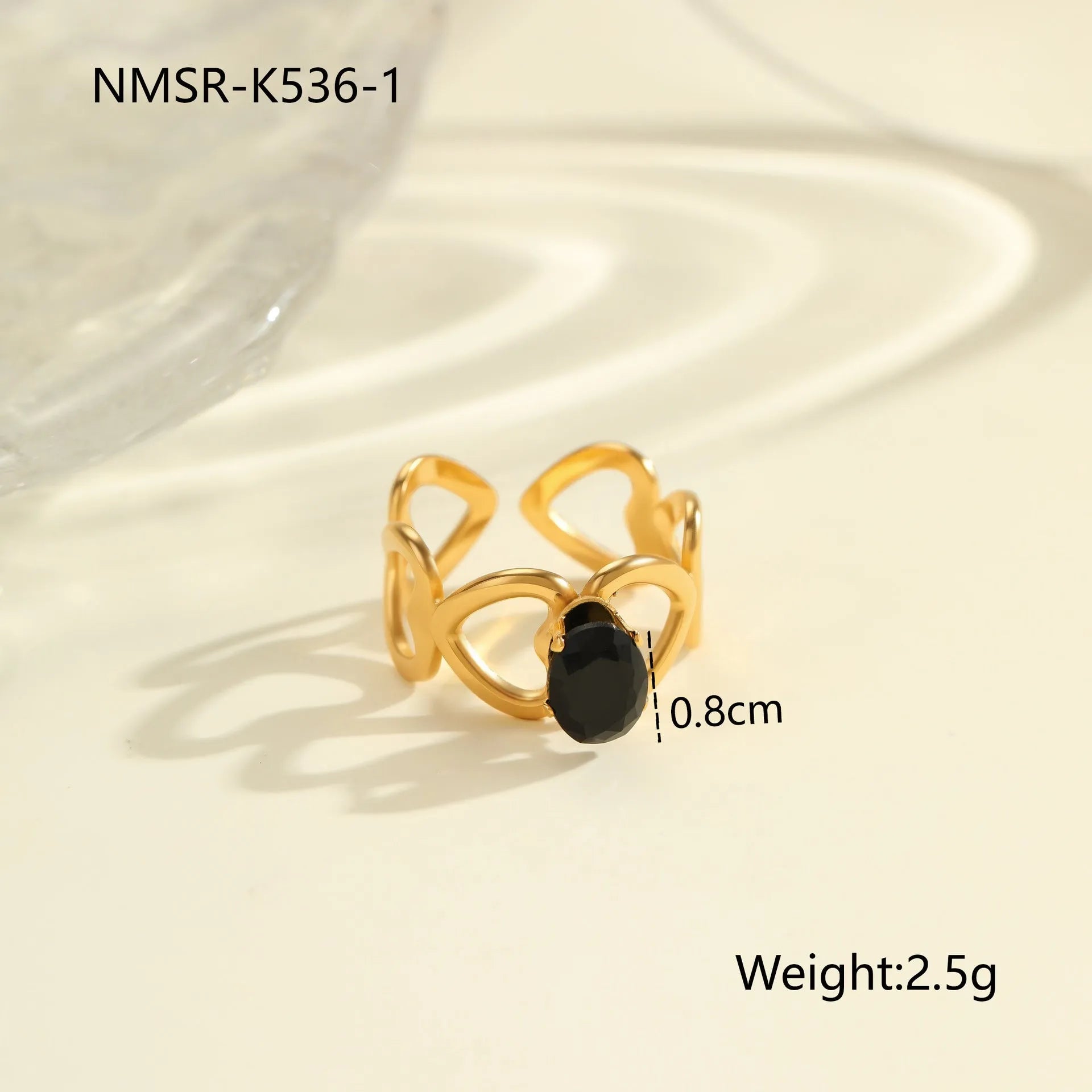 Adjustable open mouth titanium steel ring for women with inlaid zircon stones in a geometry design.