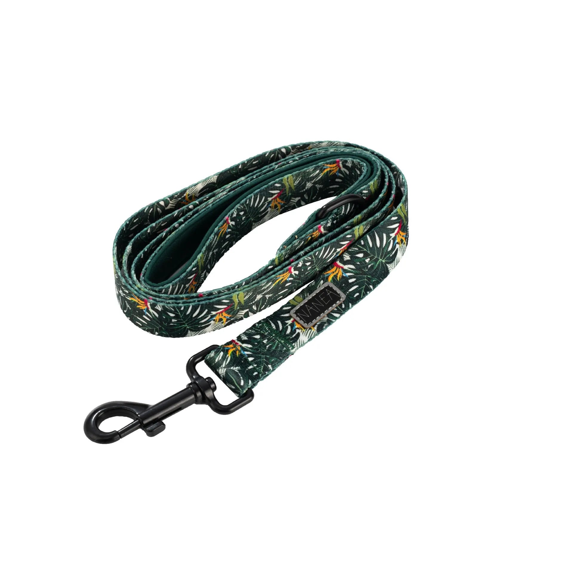 Adjustable cloth dog harness set with leash, collar, waste bag and decorative accessories in six-piece package