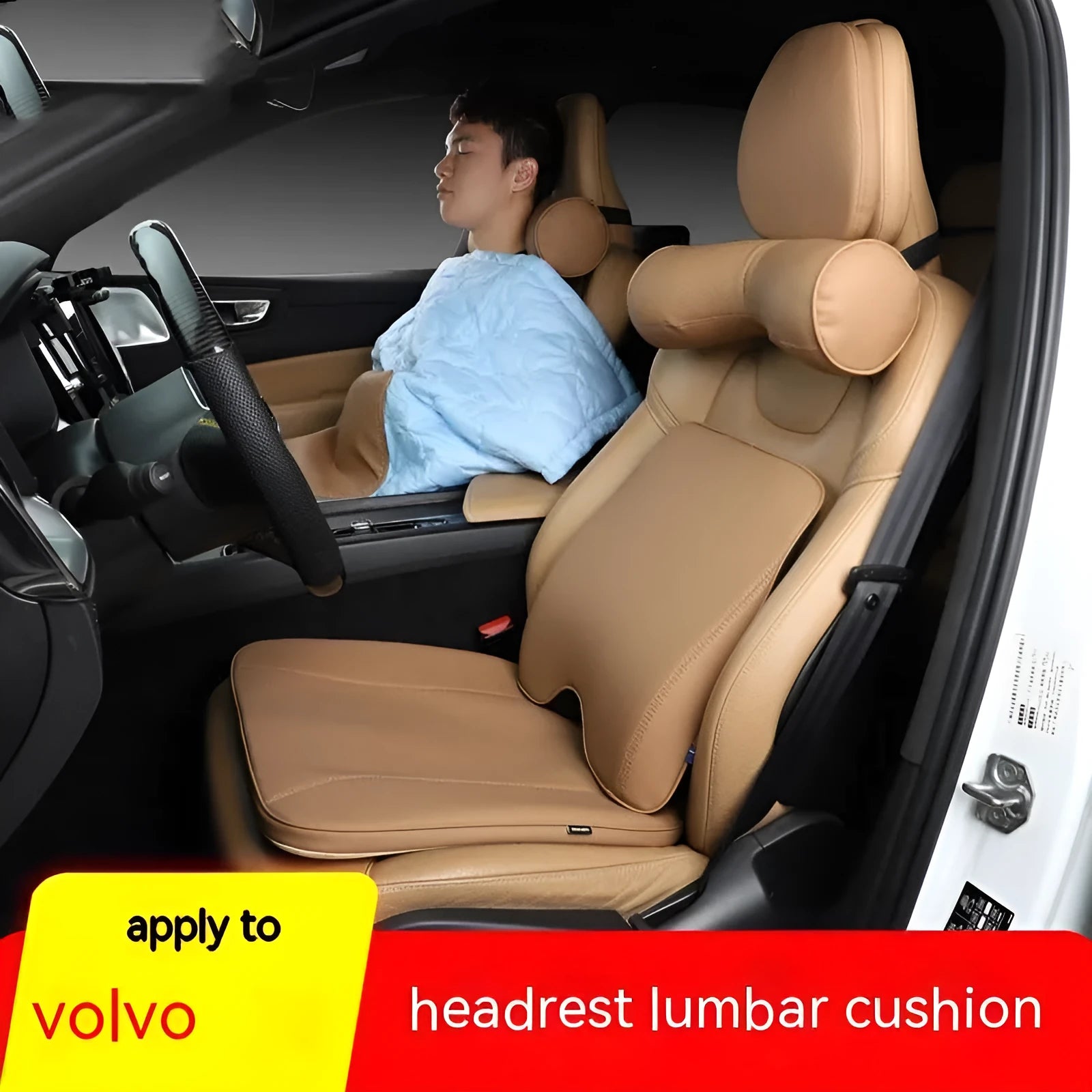 Volvo car headrest neck pillow lumbar support cushion set in minimalist style with multiple colour options