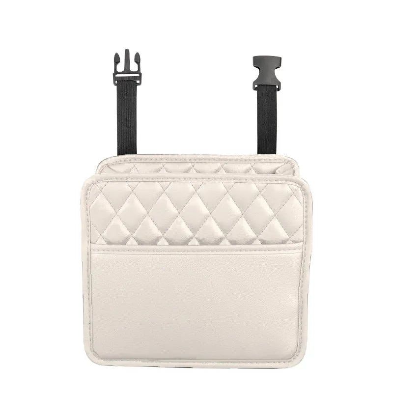 Leather hanging storage bag for car interiors in black colour