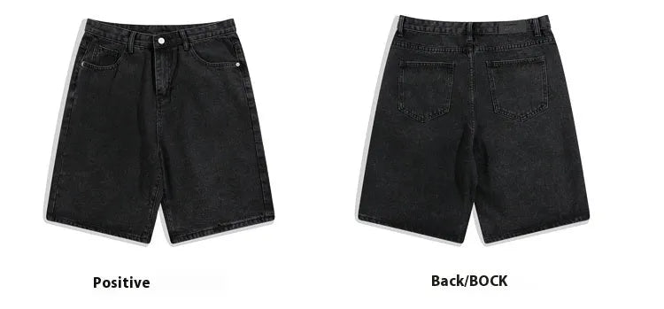 Men's light blue denim casual shorts with five pockets and straight leg on a white background.