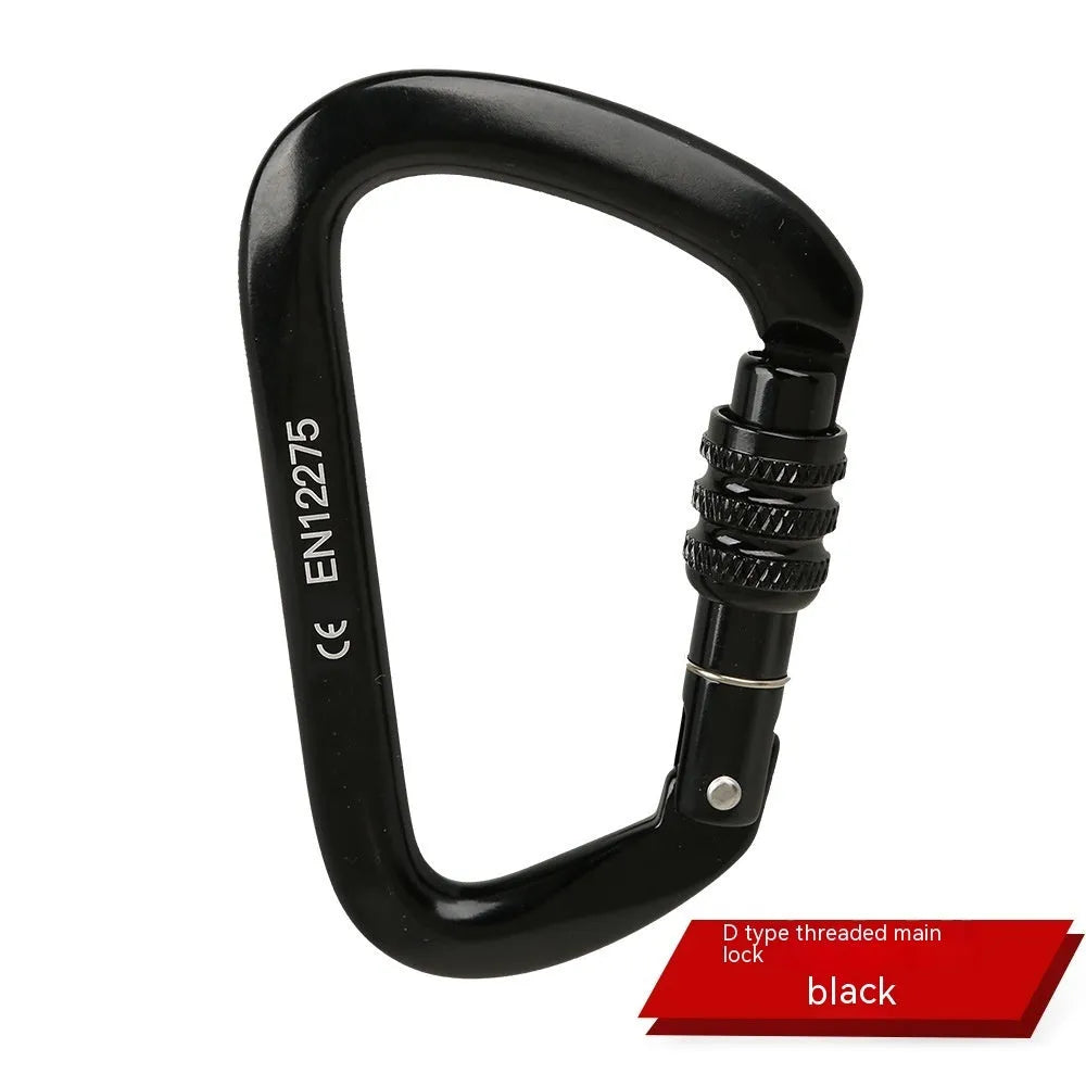 D-shaped climbing carabiner main lock shown in red, with choice of automatic or threaded gate closure.