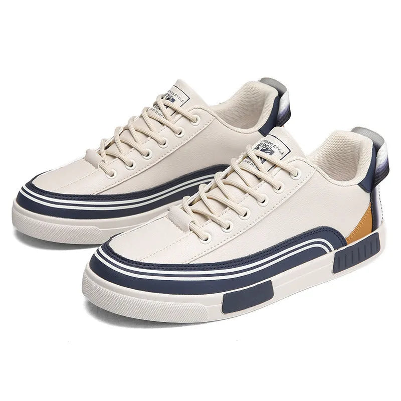 Men's beige and white-green canvas casual shoes with mesh ventilation panels