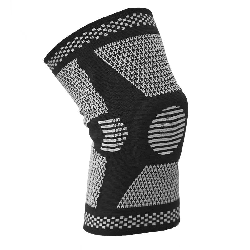 Sports knee pads with silicone spring design in blue colour showing polyamide sleeve construction