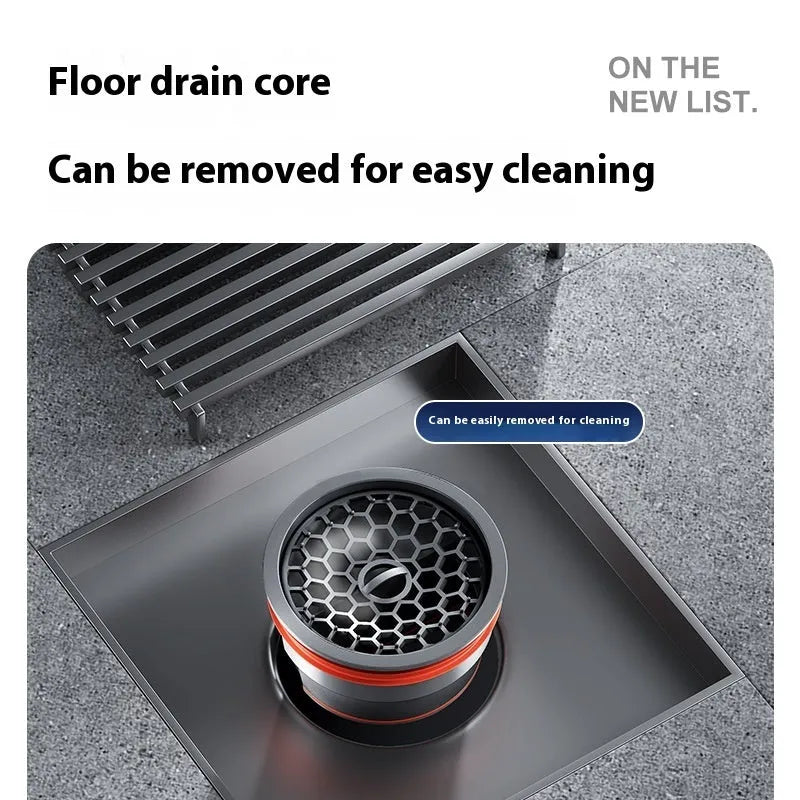 304 stainless steel courtyard floor drain with a 15x15cm gun grey ABS plastic core.