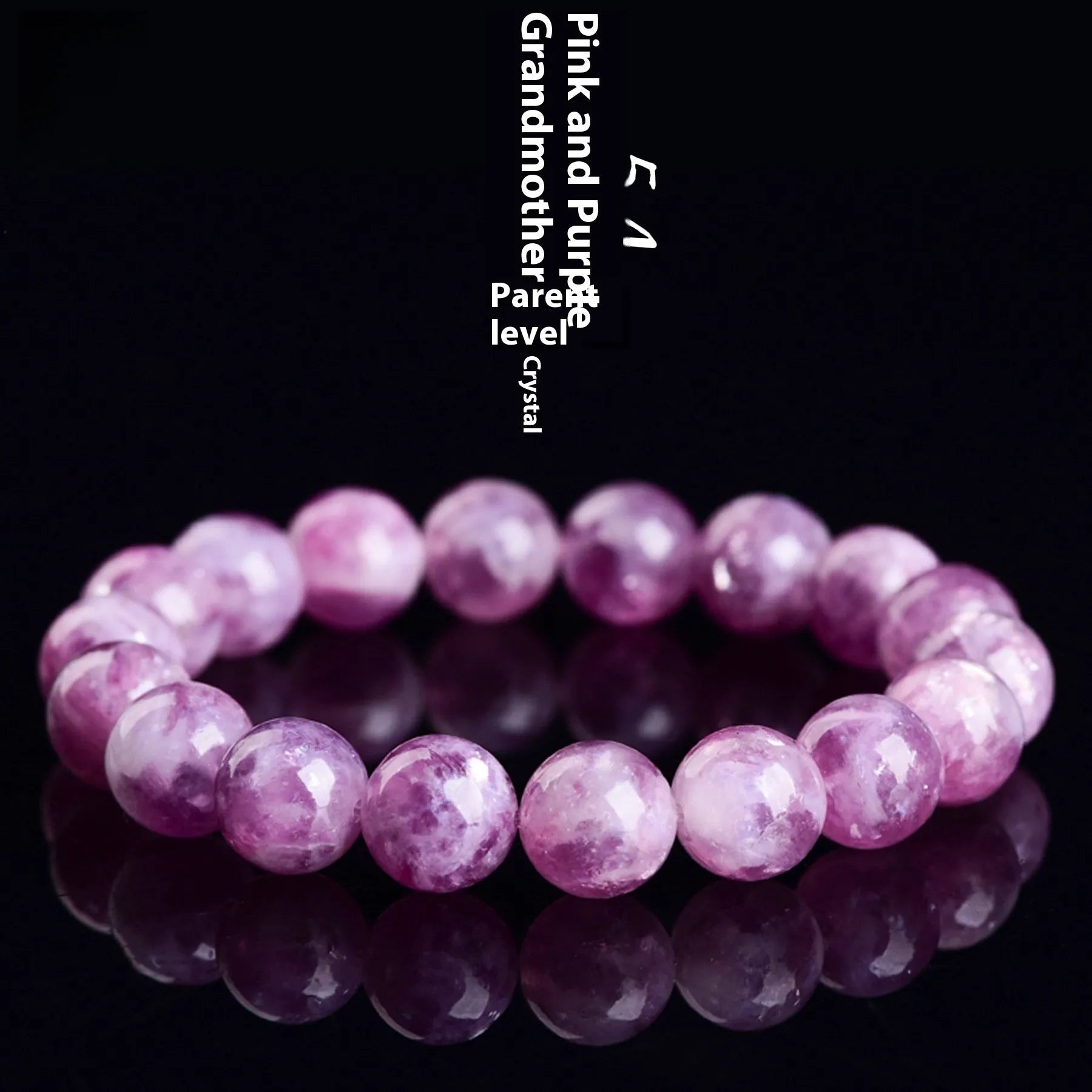Grandmother Crystal purple bracelet with geometric beads in a single circle on a white background.