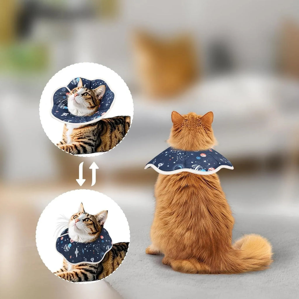 Soft adjustable cat recovery collar in constellation design for post-surgery protection