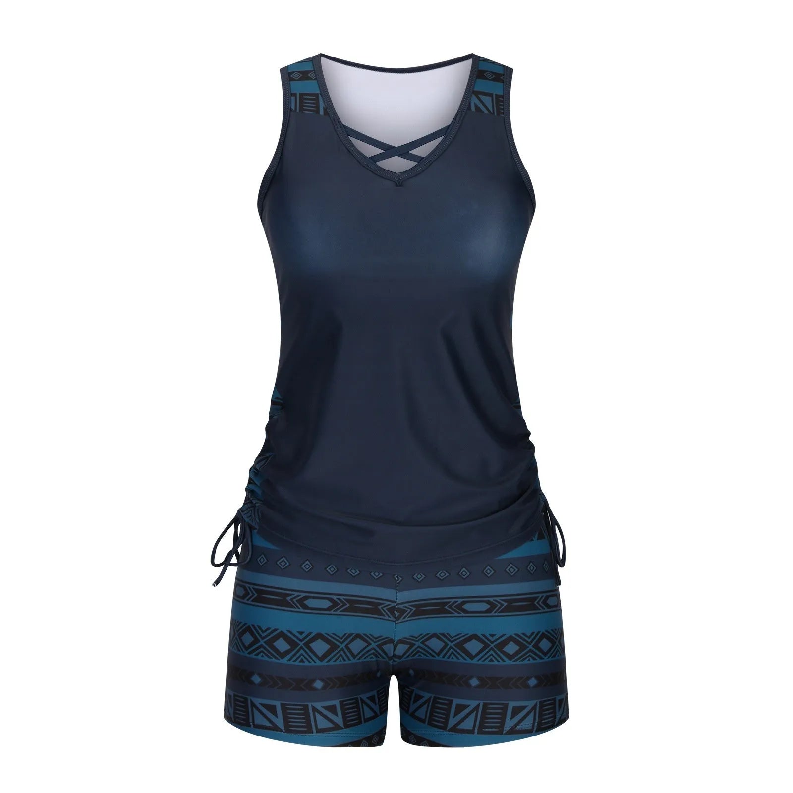 Women's printed lace two-piece swimsuit with floral pattern in blue colour