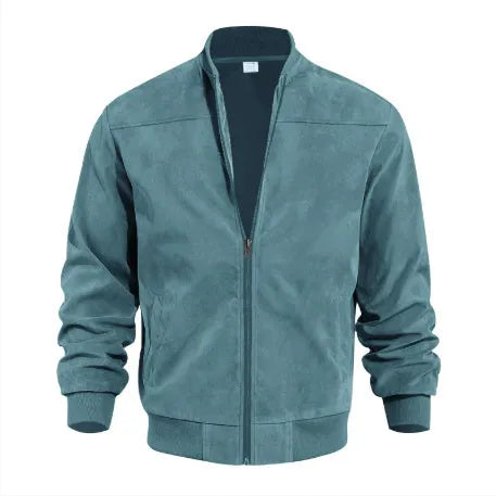 Men's plus size suede casual zipper jacket in Army Green colour