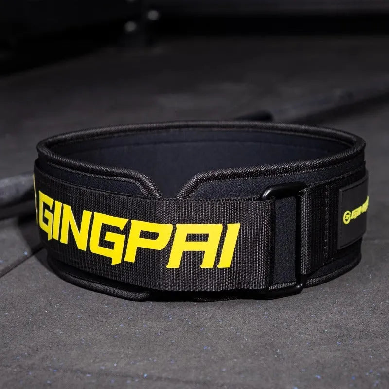 Adjustable abdominal exercising support belt for weightlifting and squats, shown in multiple colour options.
