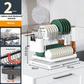 White double-layer kitchen draining rack with carbon steel construction for dish drying