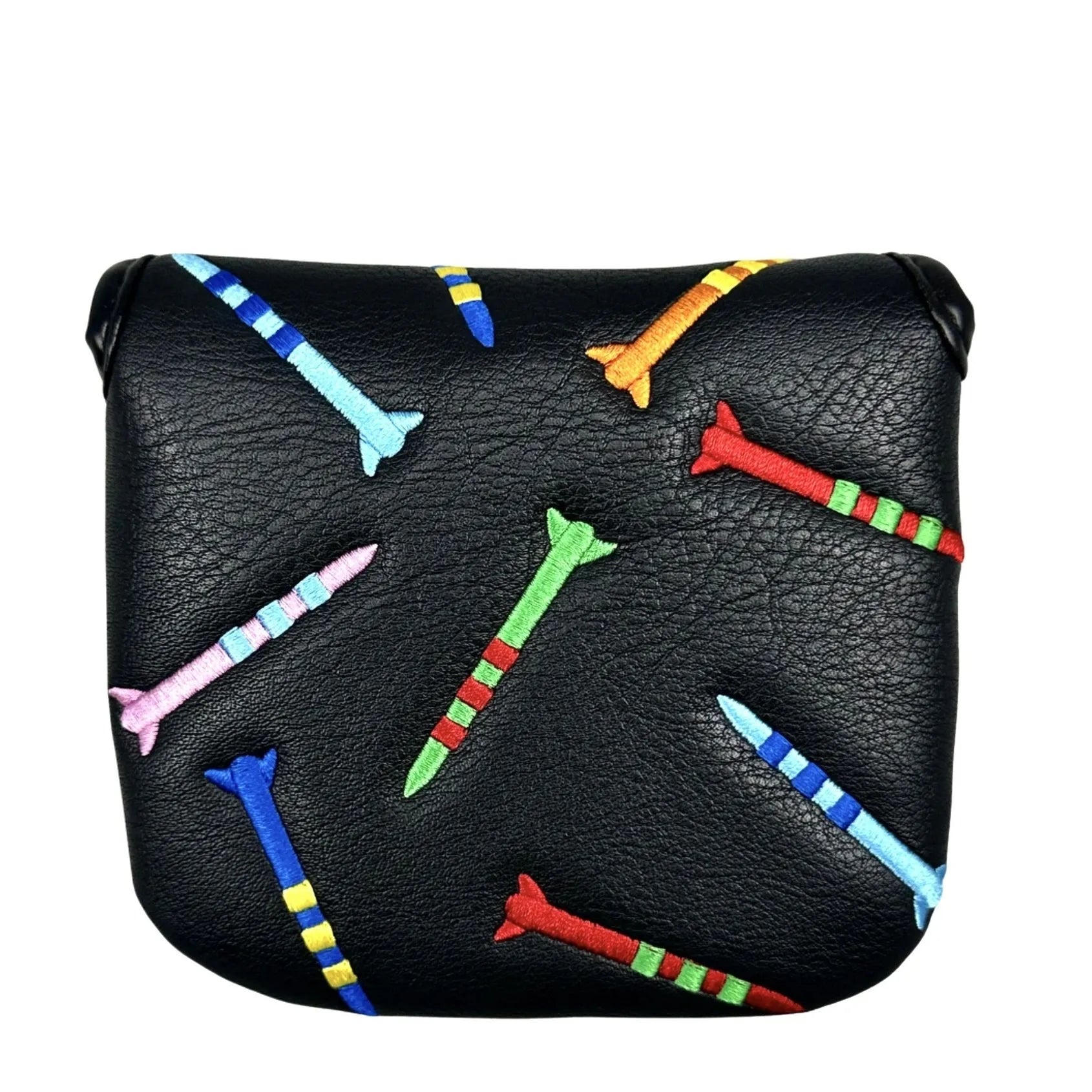 Golf putter protective sleeve with rocket pattern design for square putter heads in black PU leather
