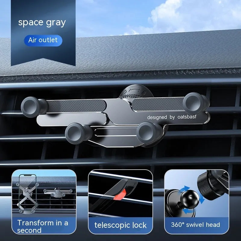Invisible alloy car mobile phone holder for air vent mounting with snap-on installation