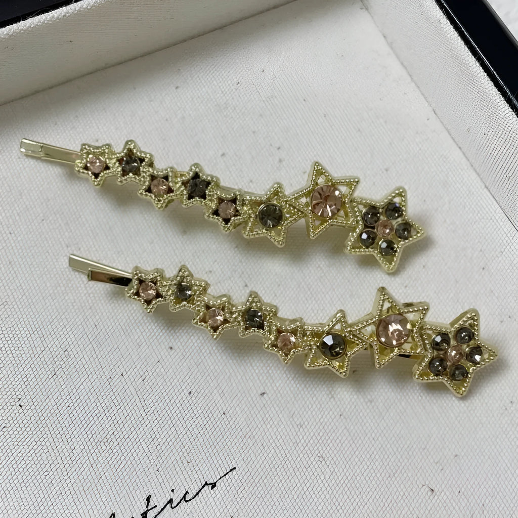 Gold Korean-style barrette hair clip with rhinestone star decoration for bangs
