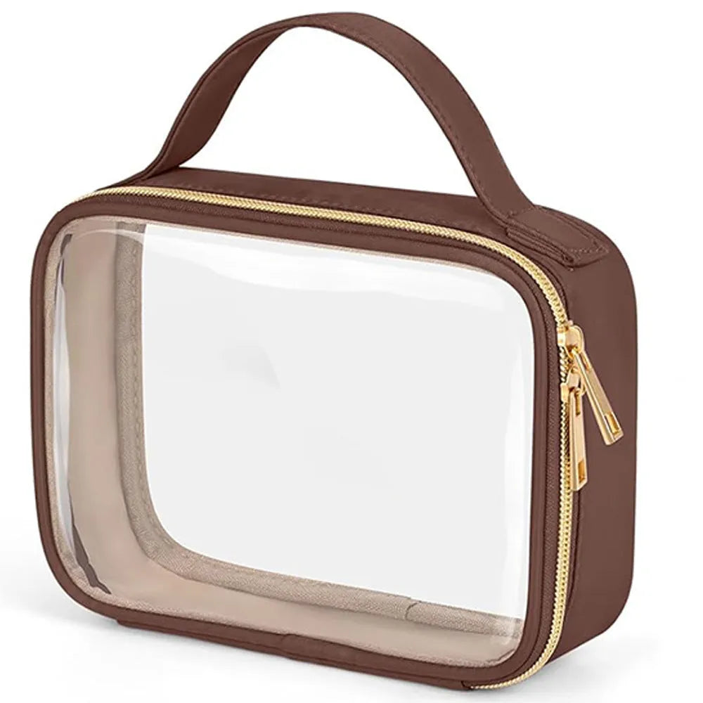 Transparent PVC lipstick storage wash bag with chain handle in multiple colour options