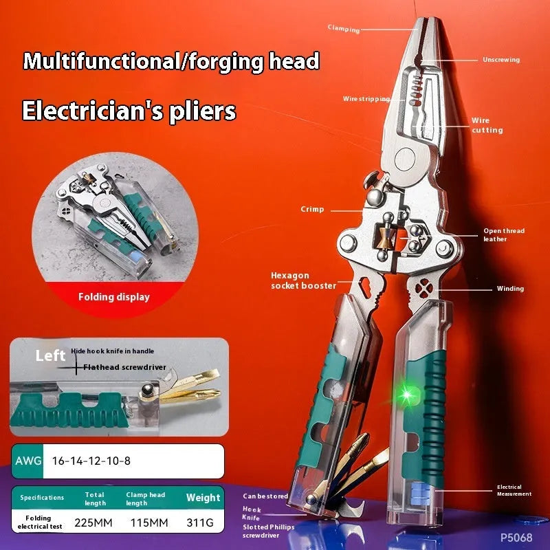 Electricians' pointed pliers wire stripper tool with rust prevention, available in 215mm and 225mm lengths