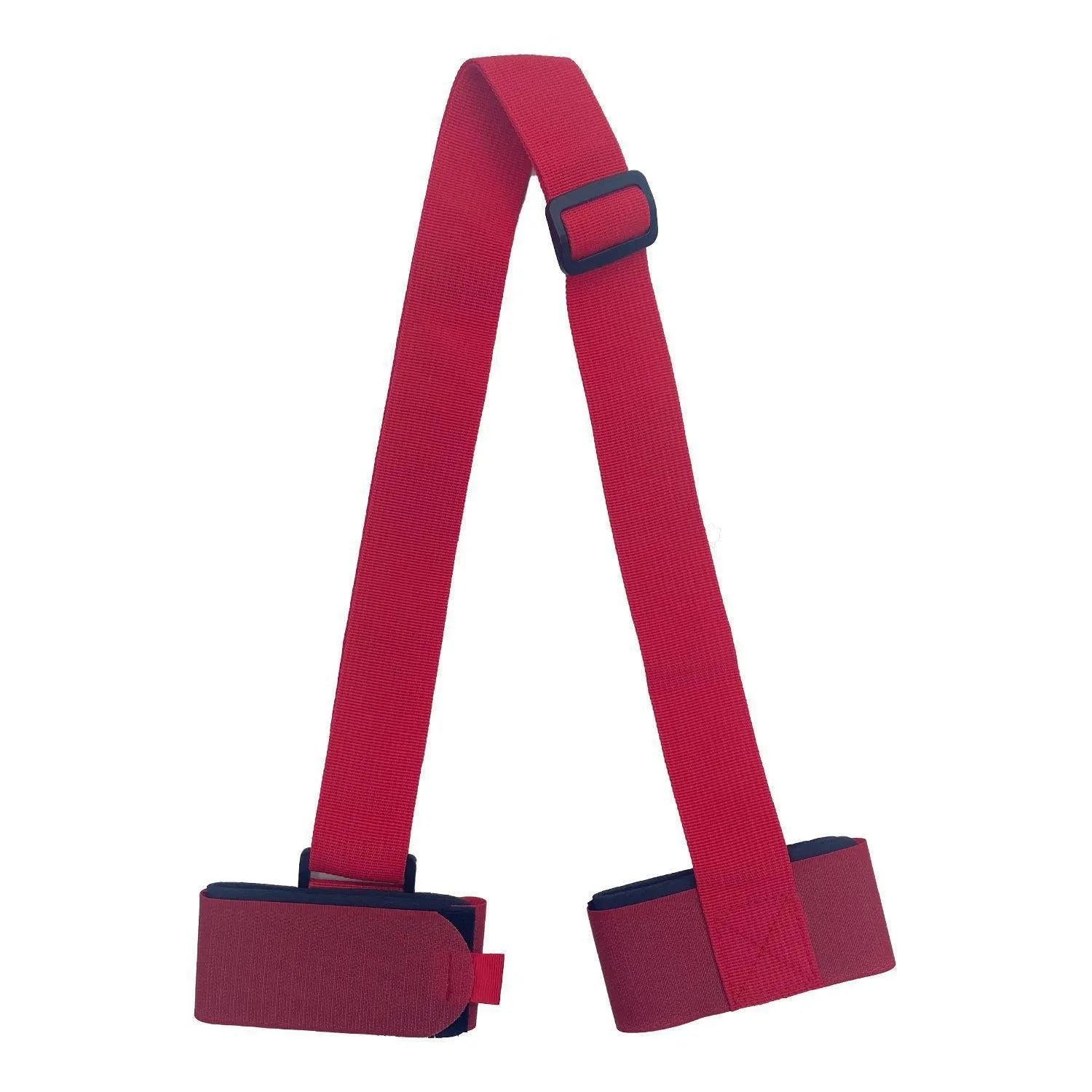 Adjustable hook and loop shoulder strap for a portable sled, shown in multiple colour options.