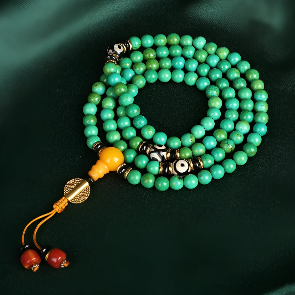 Natural turquoise ethnic bracelet with 108 polished 8mm raw ore beads in national style