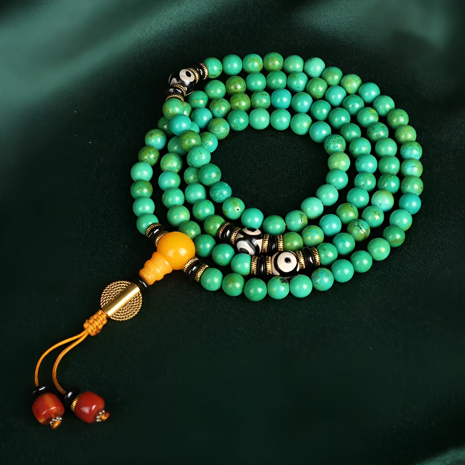 Natural turquoise ethnic bracelet with 108 polished 8mm raw ore beads in national style
